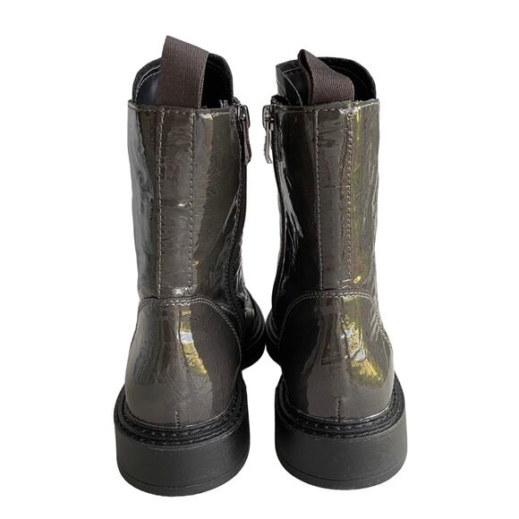 DKNY Malaya Patent Leather Combat Boots Metal Mesh Lace Covers Dark Gray W9.5 - Picture 5 of 14